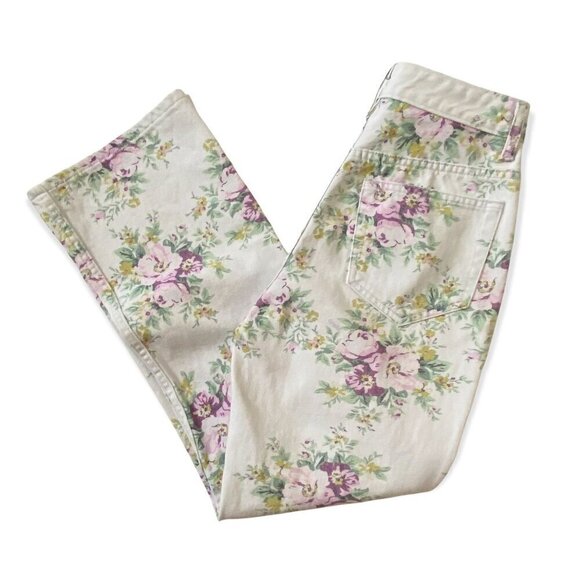 Ganni Betzy Floral Organic Cotton Blend‎ Flared Crop Jeans, size 27 - Picture 4 of 16